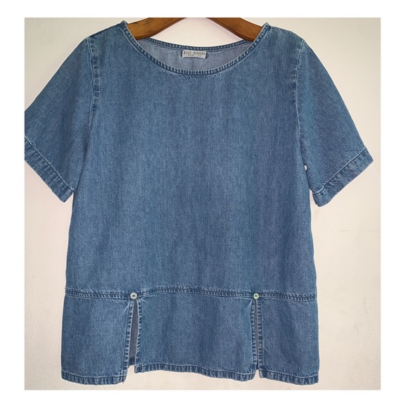 Russ Berens Malibu Blue Denim Short Sleeve Tunic Top Size S - Picture 1 of 11